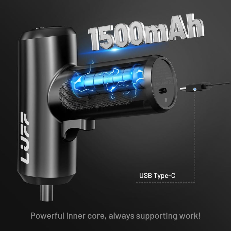 LUFF Electric Screwdriver Set, 4V Cordless Rechargeable Screwdriver with 4.5 N.m Torque, 1500 mAh Battery USB-C, LED Light, 12 Bits for Furniture/Electrical Repairs - Image 3